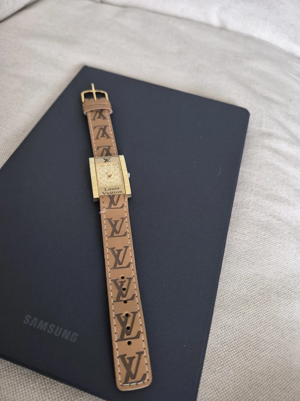 Louis Vuitton Gold-Tone Smartwatch with Brown Leather Strap